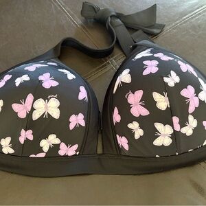 ViCTORiA'S SECRET PiNK-Push-up Fixed Triangle Halter Bikini Top-BLK Butterfly